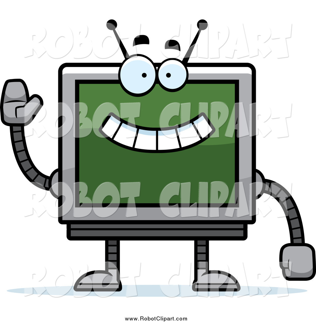 Larger Preview  Clipart Of A Waving Happy Screen Robot By Cory Thoman