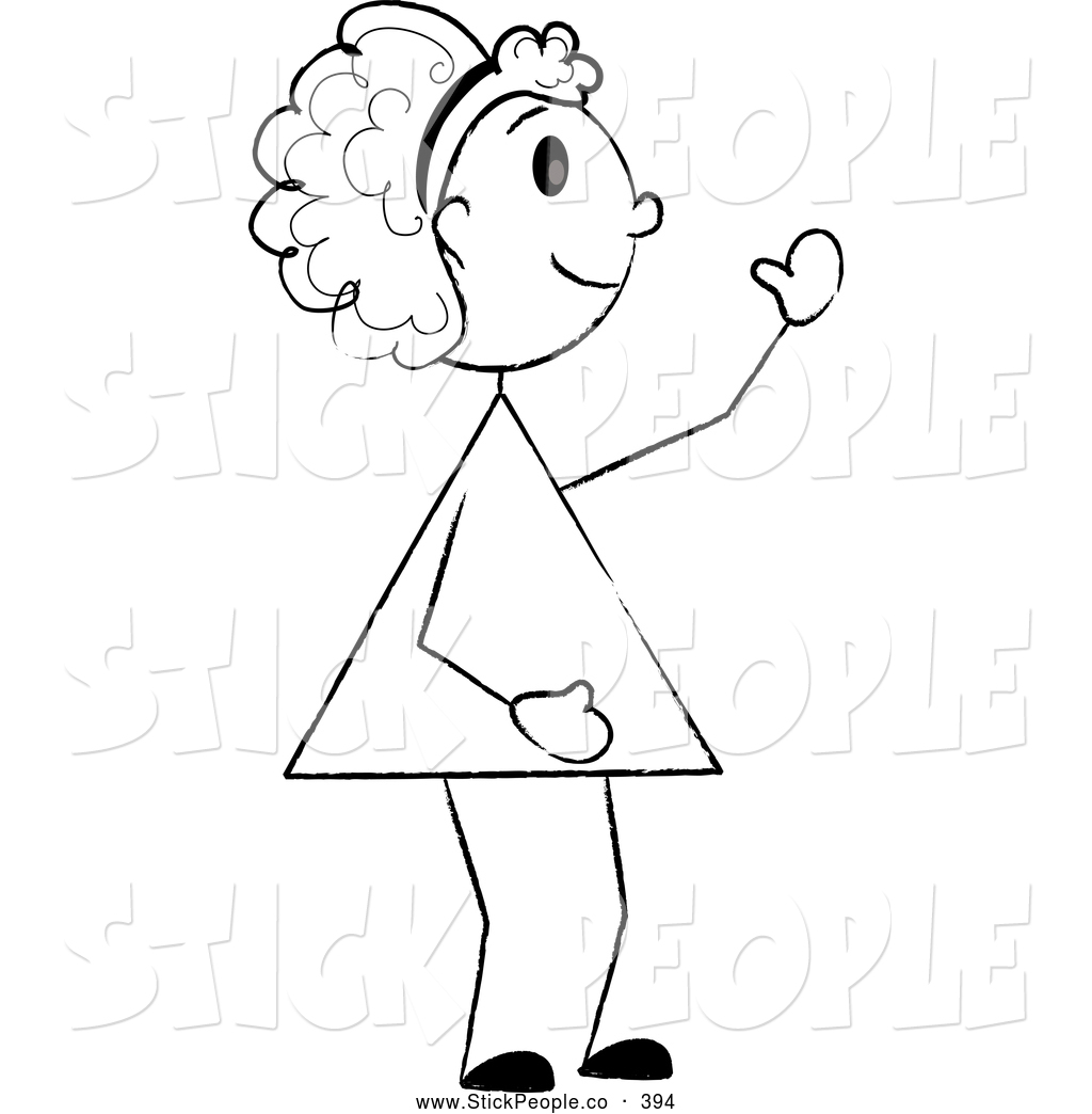 Of A Waving Black And White Stick Figure Girl By Pams Clipart    394