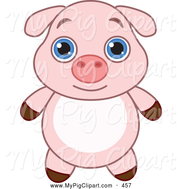 Clipart Of A Cute And Adorable Baby Pink Piglet With Big Blue Eyes