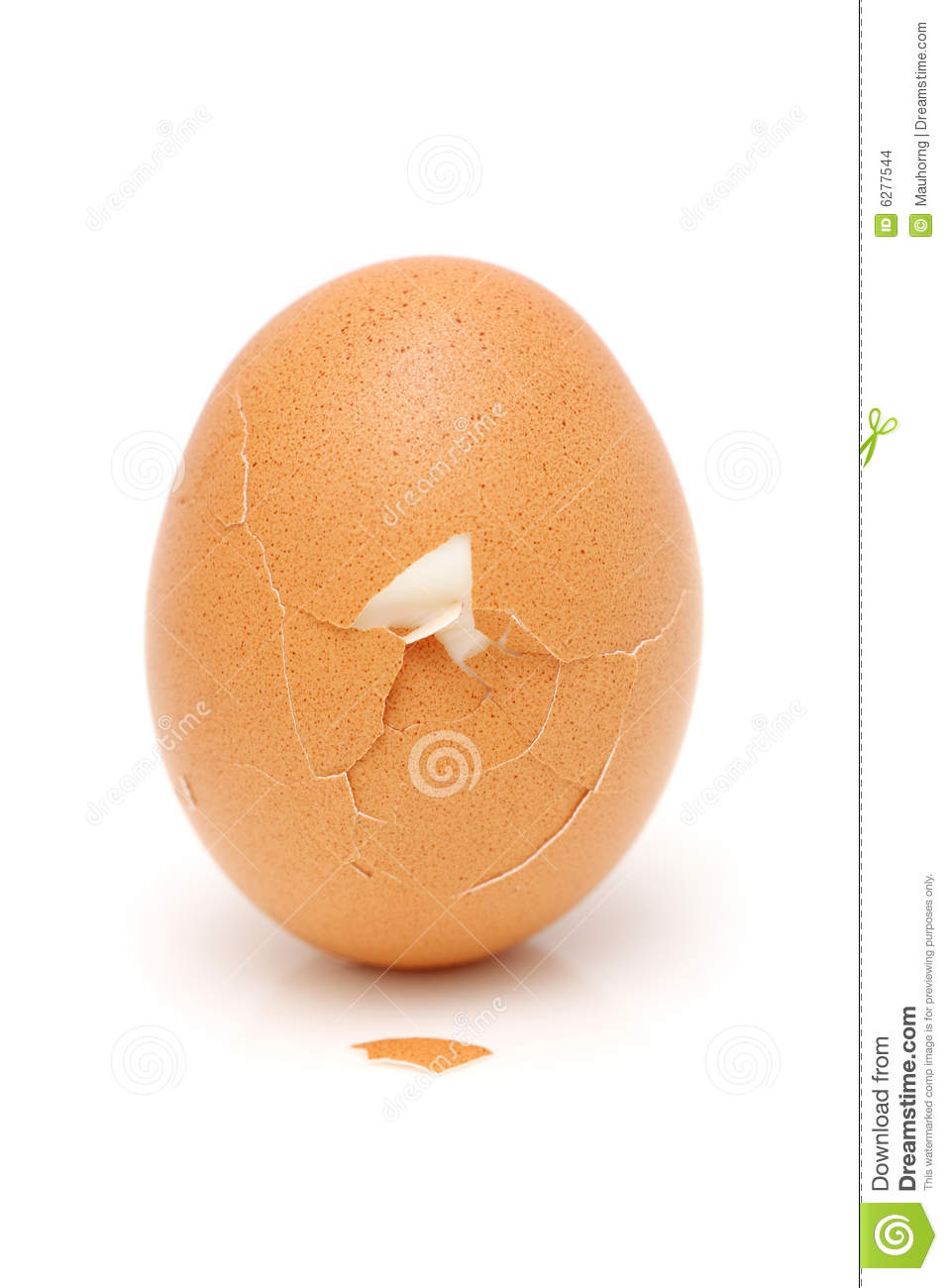 Cooked Egg Crack And Standing On White Background 