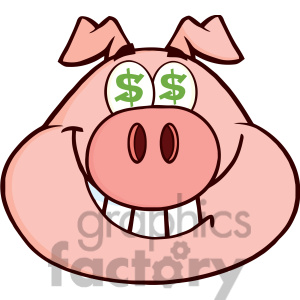 Free Rf Clipart Illustration Smiling Rich Pig Head With Dollar Eyes