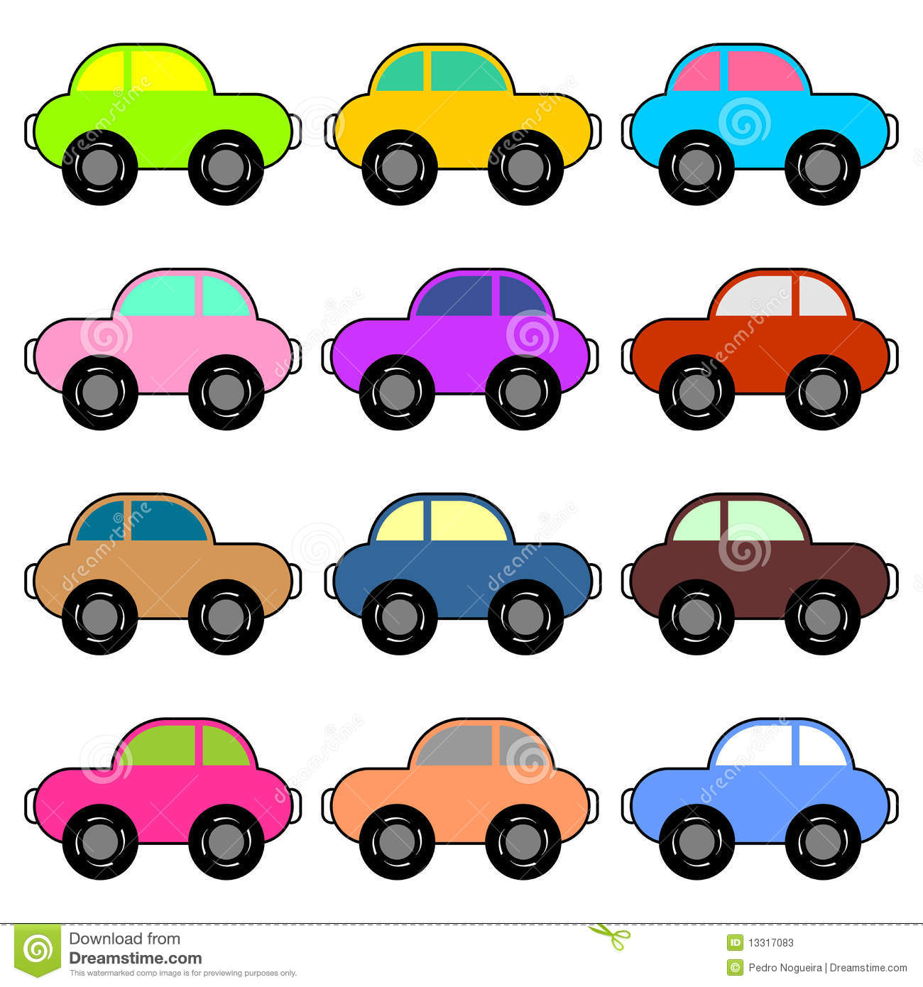 Funny Cars With Different Colors Over White Background