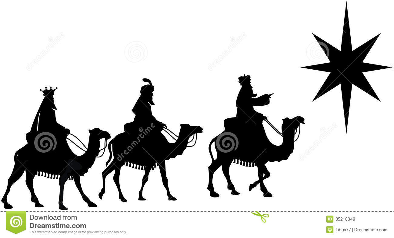 Illustration Featuring Silhouette Of Three Kings Travelling On Camel