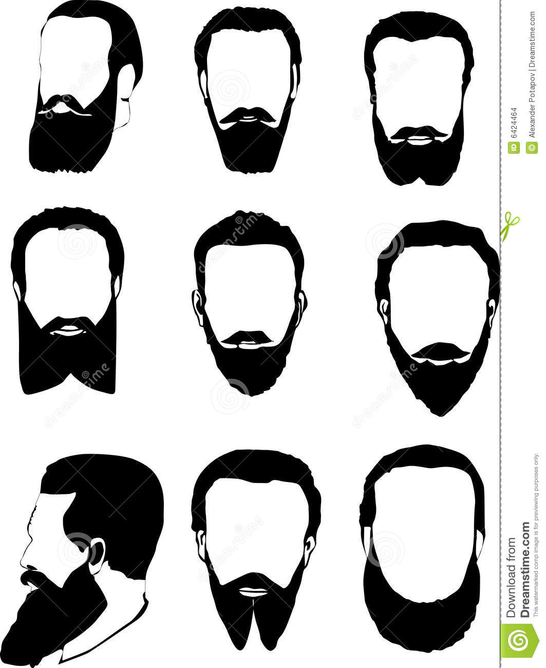 Illustration With Men Beard Collection Isolated On White Background