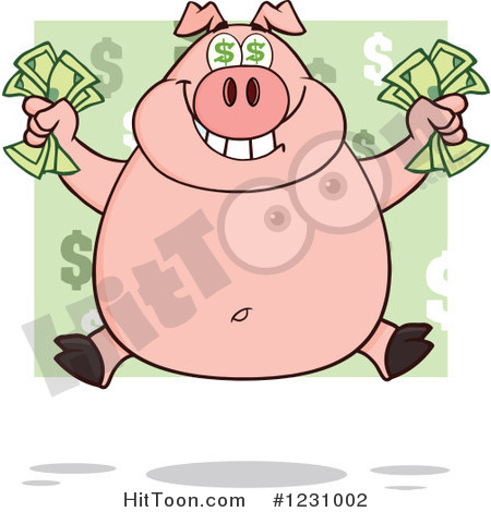 Pig Clipart  1231002  Rich Pig With Dollar Eyes Holding Cash Money By