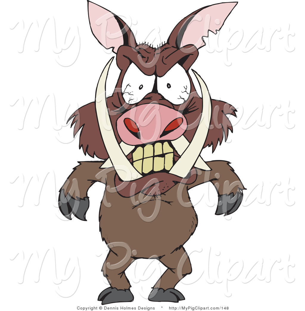 Preview  Swine Clipart Of An Angry Boar With Tusks And Blood Shot Eyes