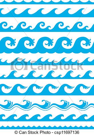 Vector   Seamless Ocean Wave Set   Stock Illustration Royalty Free