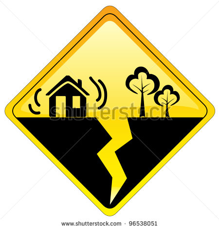 Yellow Diamond Square Hazard Warning Sign   Earthquake Concept Symbol