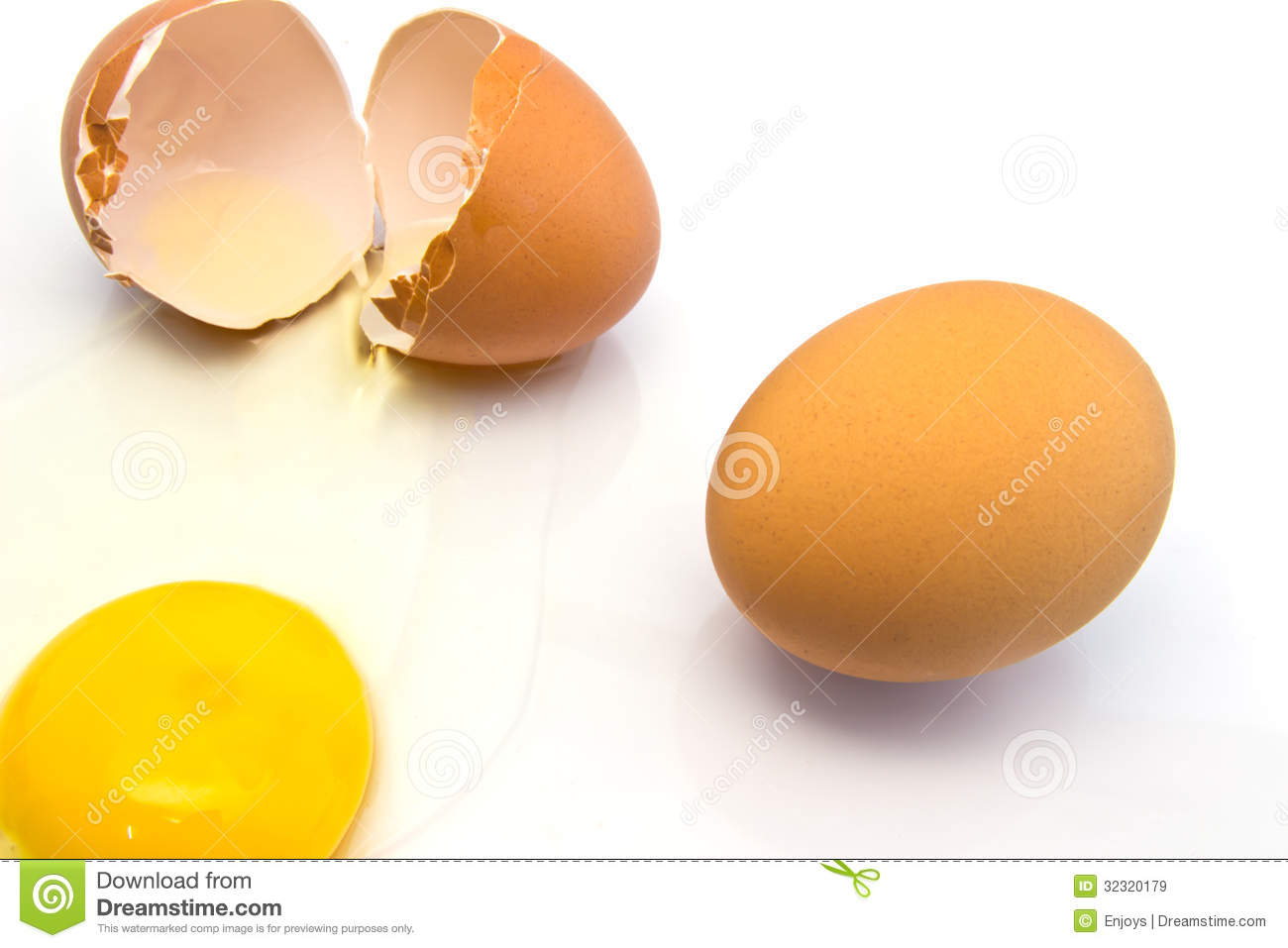 Yellow Yolk And Transparent Albumin Or Egg White Running Over A White