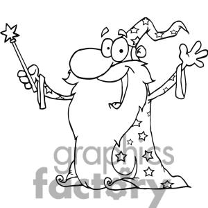 Black And White Wizard Waving Wearing A Cape Holding A Magic Wand