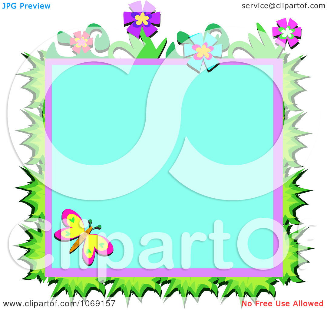 Border No Background Clipart Flower Grass And Butterfly Frame