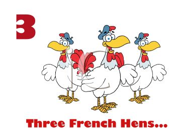 Cartoon Of Three French Hens   Royalty Free Clipart Image