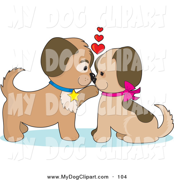 Clip Art Of A Couple Of Cute Dogs In Puppy Love Kissing And Looking