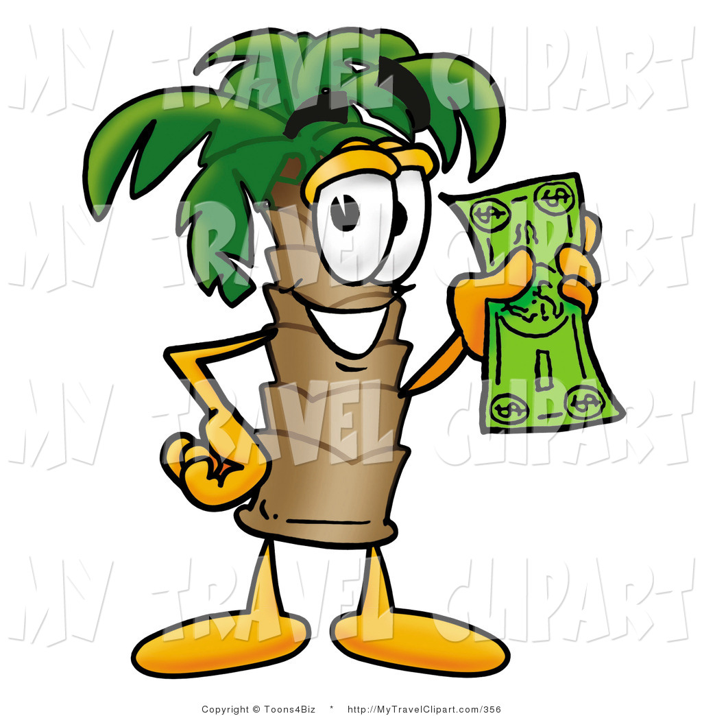 Clipart Of A Rich Palm Tree Mascot Cartoon Character Holding A Dollar    