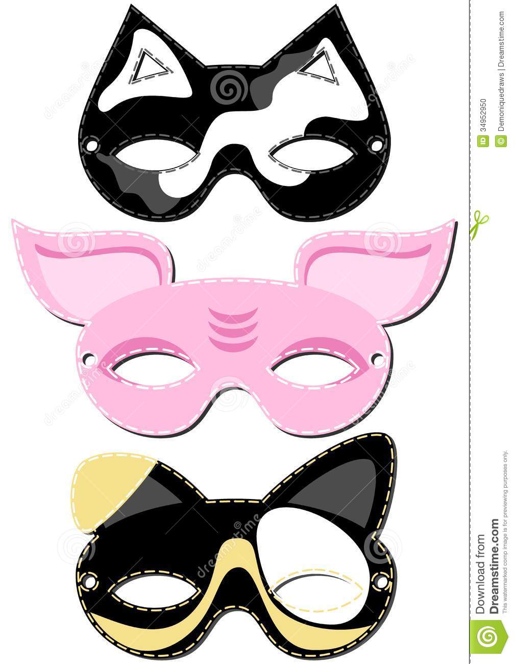 Dog Cat Pig Mask Animal Party Disguise Set Isolated Elements On White