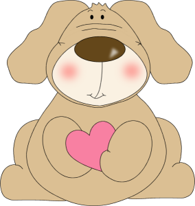 Doggy Love   Clip Art Image Of A Dog Holding A Pink Heart In His Paws