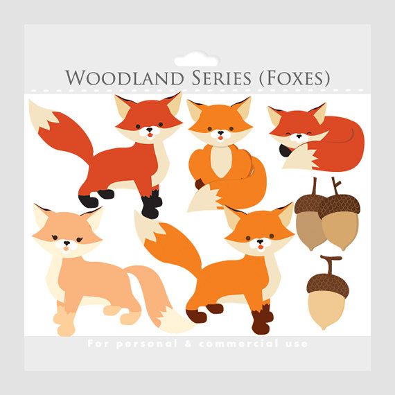 Fox Clipart   Whimsical Foxes Clip Art Cute Woodland Critter