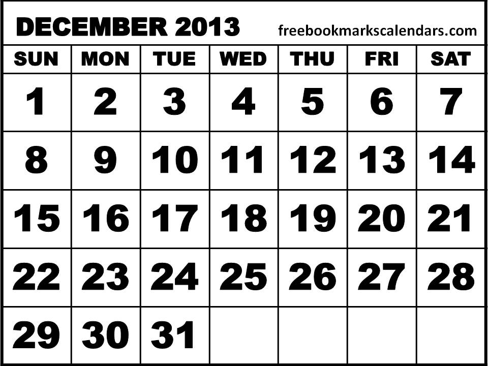Free Printable Calendars 2015  Printable December 2013 Calendar