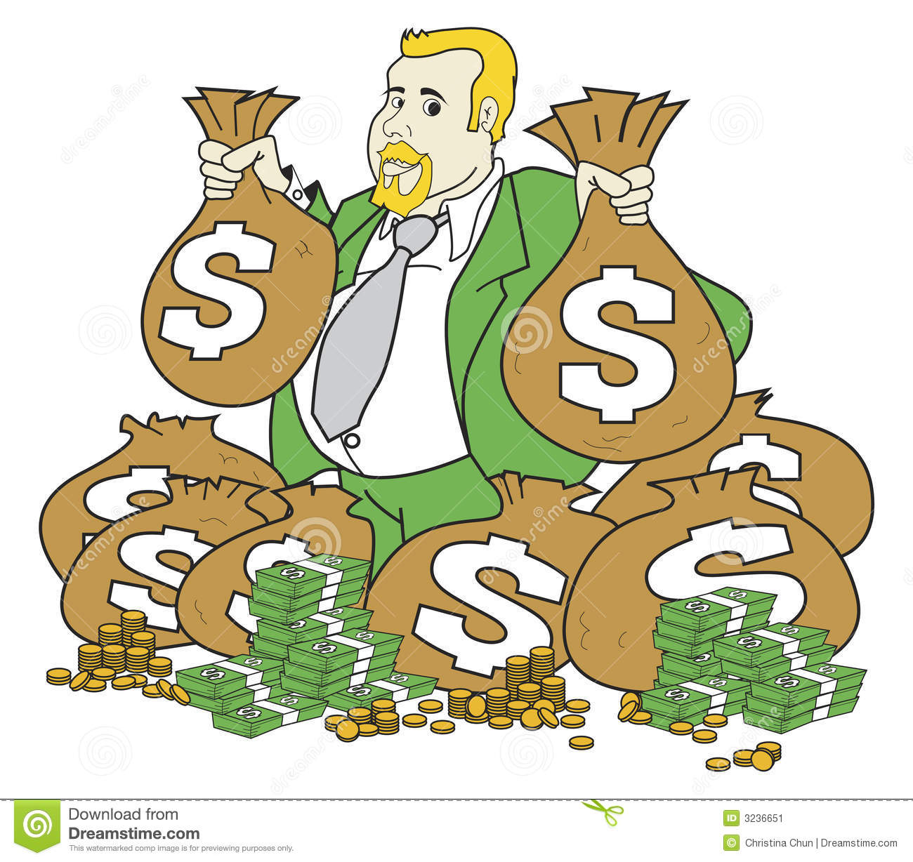 Illustration Of A Very Rich Man With Money Bags And Loads Of Cash