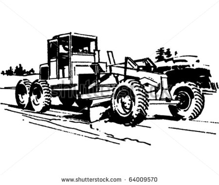 Road Grader   Retro Clipart Illustration   64009570   Shutterstock