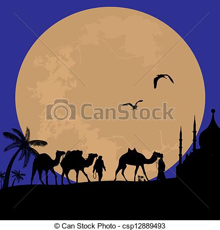 Vector   Bedouin Camel Caravan   Stock Illustration Royalty Free