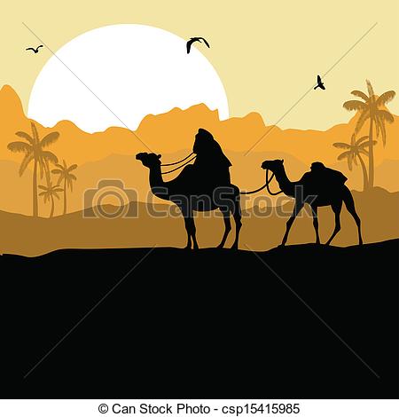 Vector Of Camel Caravan In Desert   Camel Caravan In Wild Desert