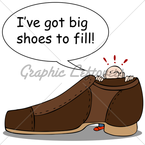 An Image Of A Man Looking At Giant Shoe