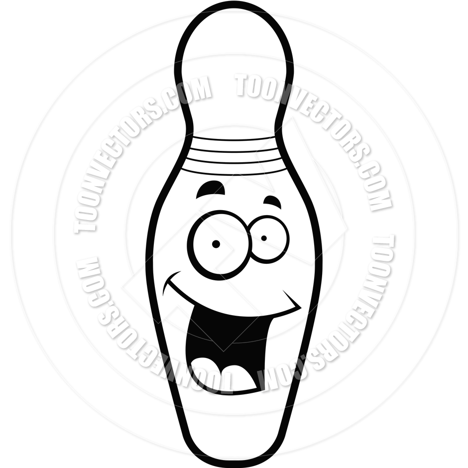 Bowling Pin Smiling  Black And White Line Art  By Cory Thoman   Toon