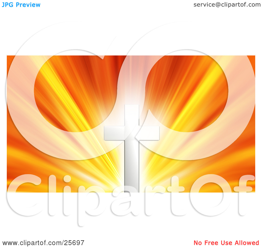 Clipart Illustration Of A Glowing Silver Cross Against A Bursting