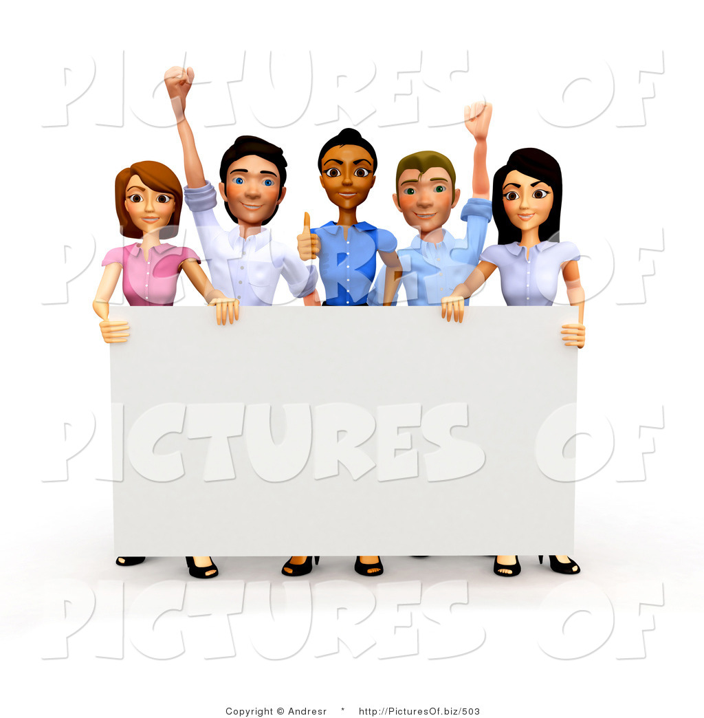 Clipart Of A 3d Happy Diverse Business Team Holding A Sign By Andresr