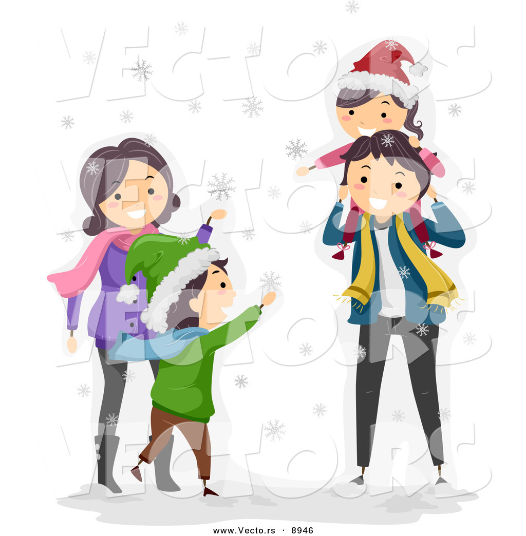 Happy Cartoon Family Playing In The Winter Snow By Bnp Design Studio