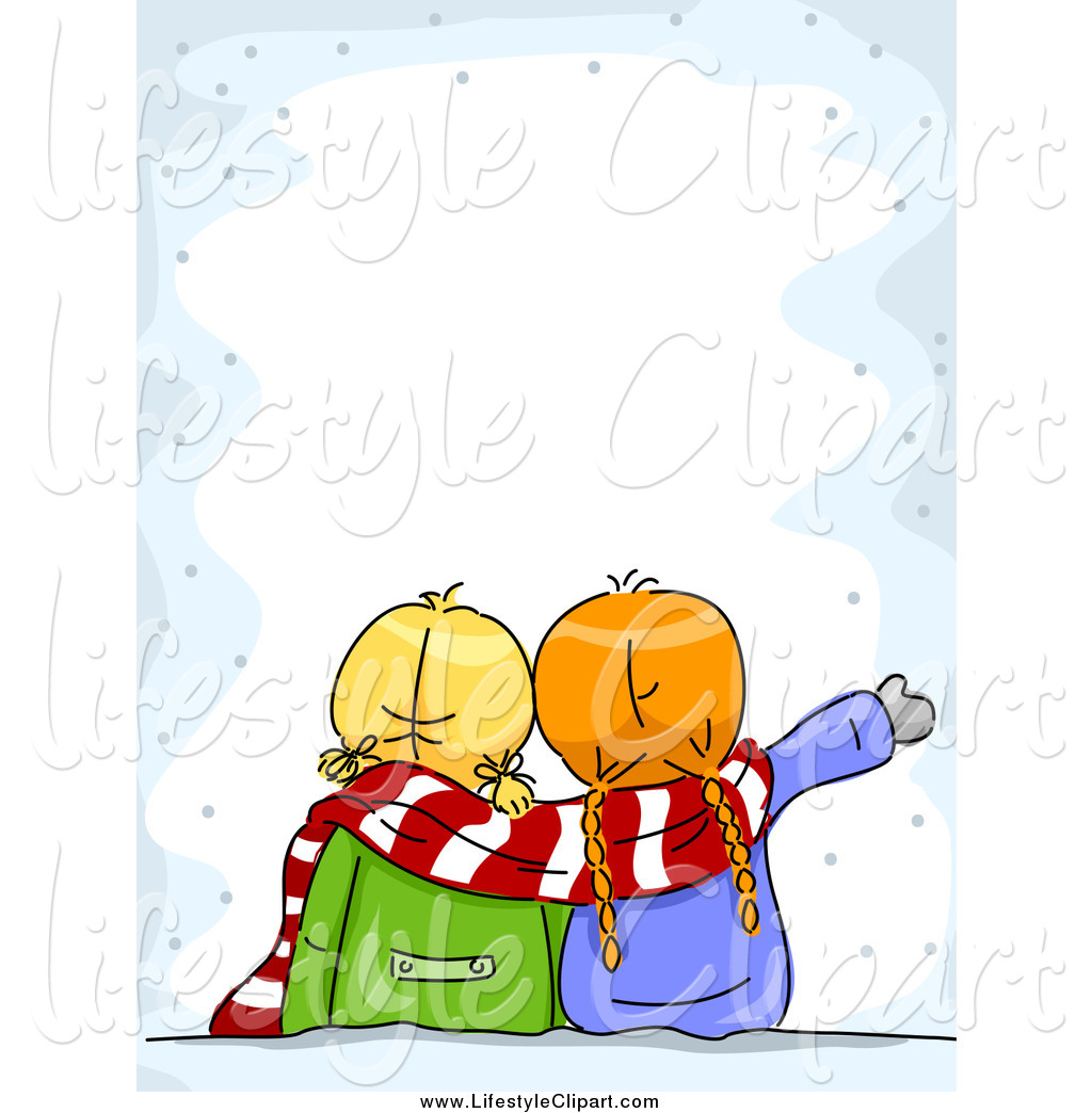 Larger Preview  Lifestyle Clipart Of A Rear View Of Two Winter Girls