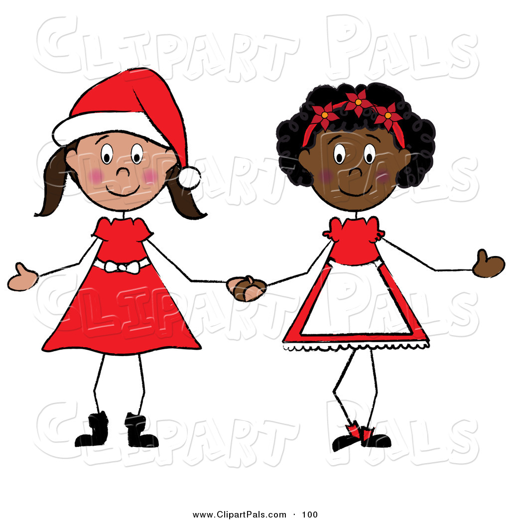 Larger Preview  Pal Clipart Of A Couple Of Christmas Stick Girls