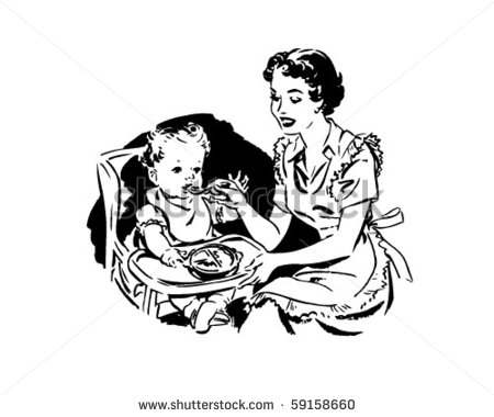 Mother Feeding Baby   Retro Clip Art   Stock Vector