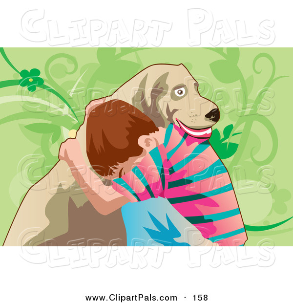 Pal Clipart Of A Lonely Brunette Boy Hugging His Dog For Comfort By    