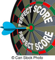 Perfect Score Words Dart On Dartboard Winner Stock Illustrations