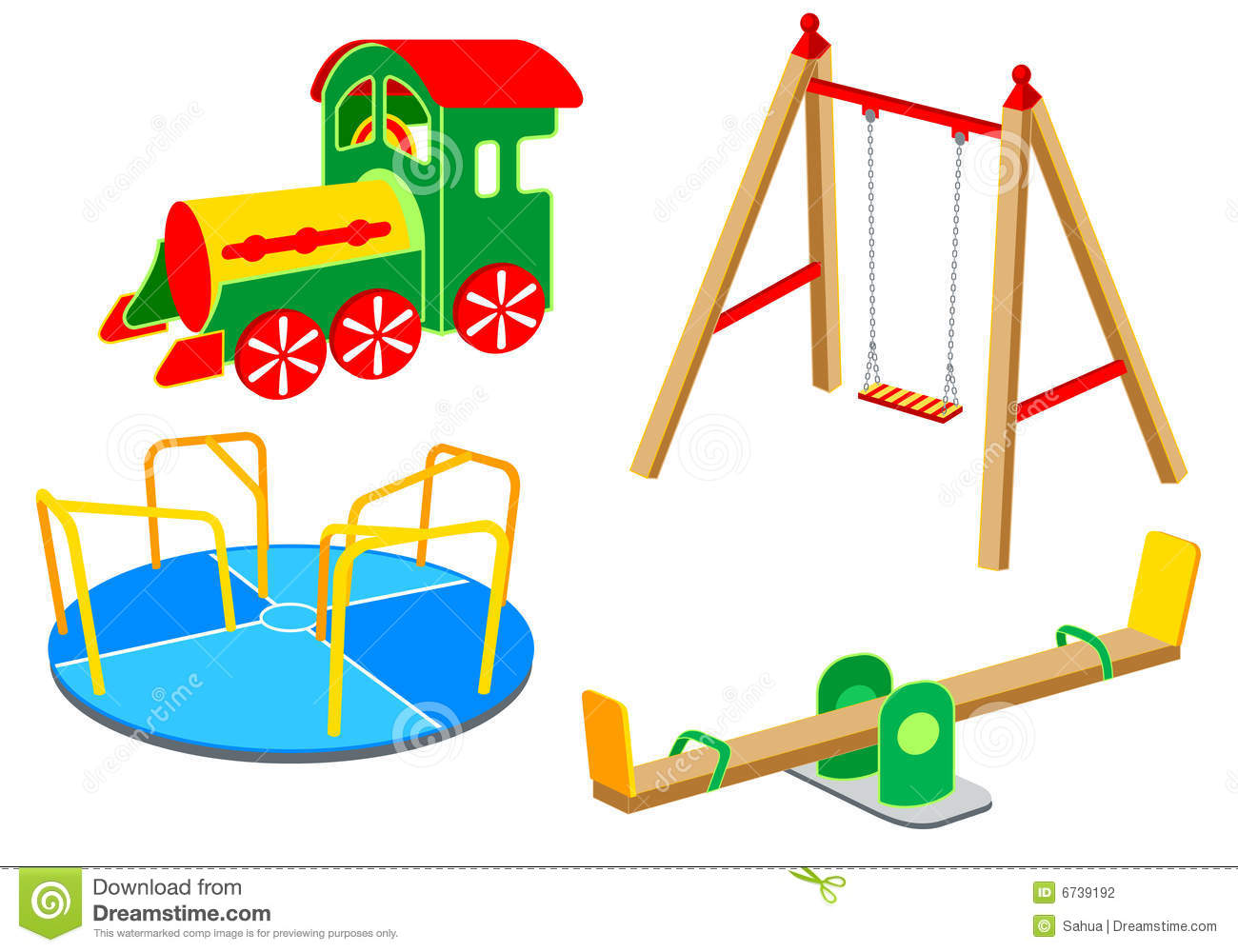 Playground Equipment 1  Carousel Swing See Saw Wooden Train