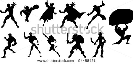 Stock Vector Collection Of Black Silhouettes Of Superheroes 94458421    
