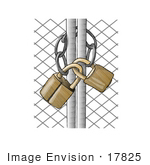 17825 Wire Gate Locked And Secured With Golden Padlocks Clipart