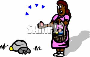 Black Girl Hunting For Easter Eggs   Royalty Free Clipart Picture