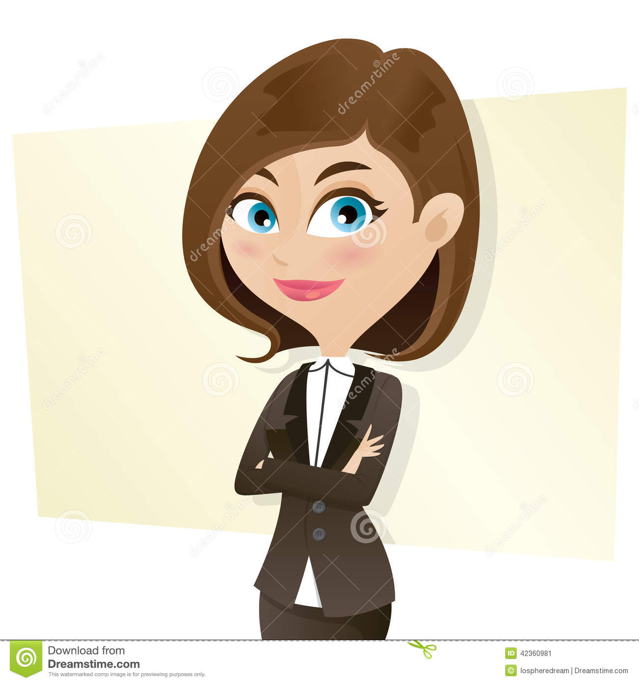 Cartoon Smart Girl In Business Uniform With Folded Arms Stock Vector