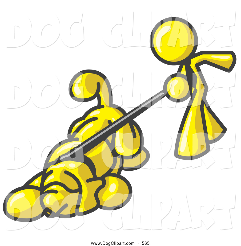 Clip Art Of A Yellow Man Walking A Dog That Is Pulling On A Leash