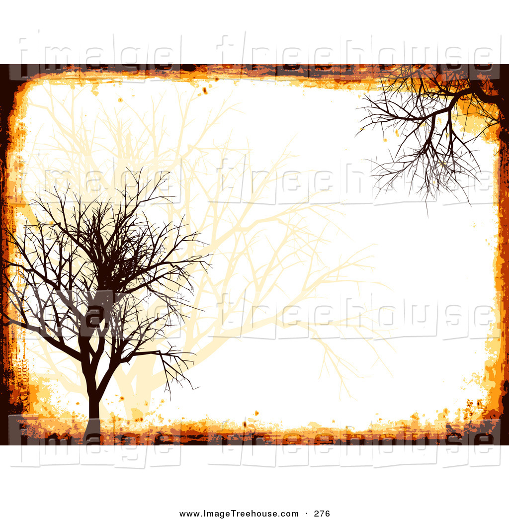 Clipart Of A Silhouetted Bare Brown Tree With Grunge Patterns Over A