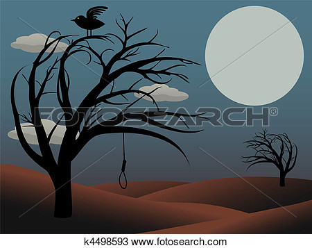 Clipart Of Gothic Bird Sits Creepy Curvy Tree K4498593   Search Clip    