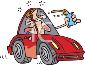 Of A Drunk Driver Driving With A Beer   Royalty Free Clipart Picture