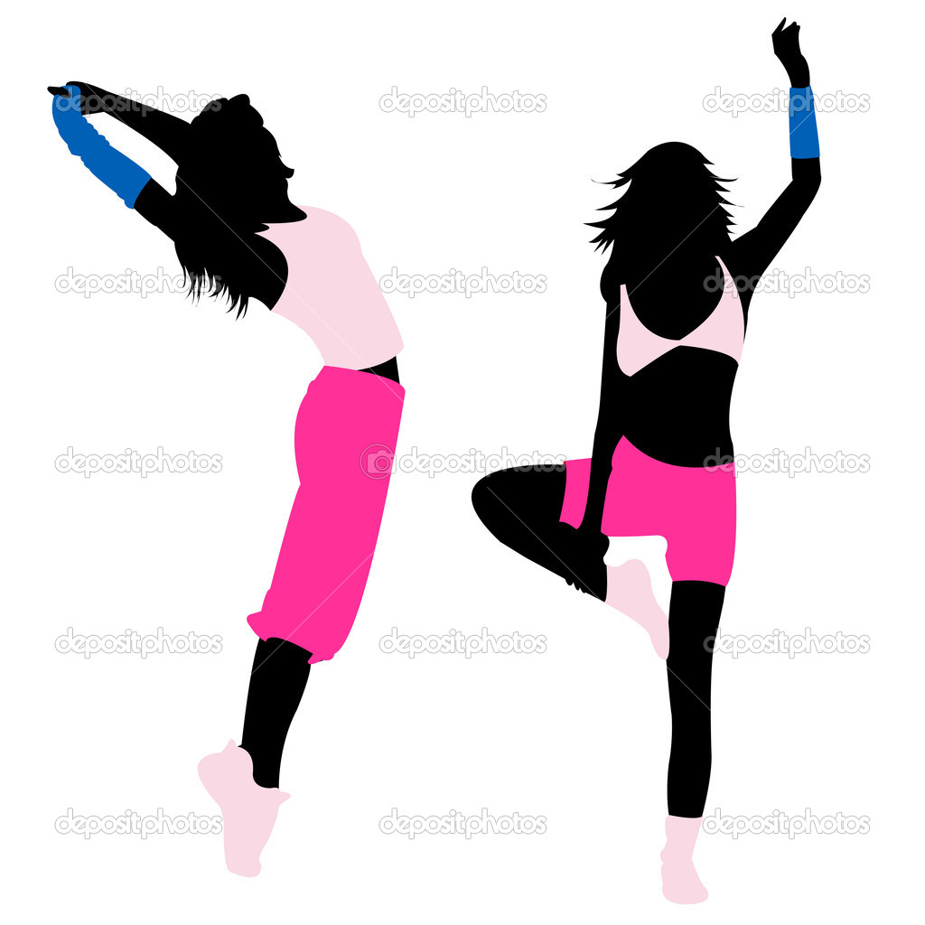 Silhouette Girl Fitness Dance Exercise Jumping   Stock Vector
