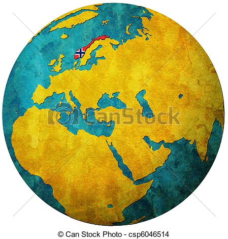 Stock Illustration   Norway Flag On Globe Map   Stock Illustration