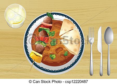 Vector Of A Meat A Bean Curry And A Bread   Illustration Of A Meat A