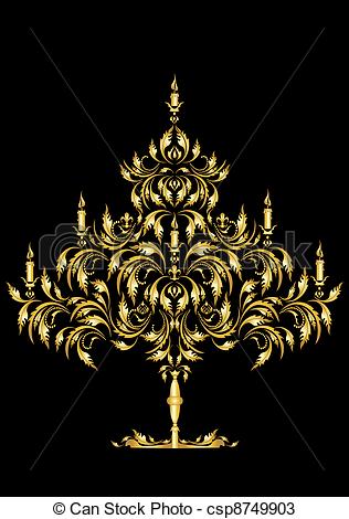 Vectors Of Gold Gothic Christmas Tree On A Dar   Golden Tree Of Gothic