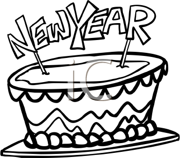Black And White Clipart Picture Of A New Year Cake   Foodclipart Com